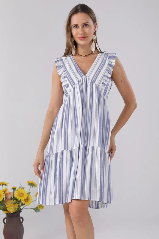 Havana Striped Sleeveless Ruffle Dress