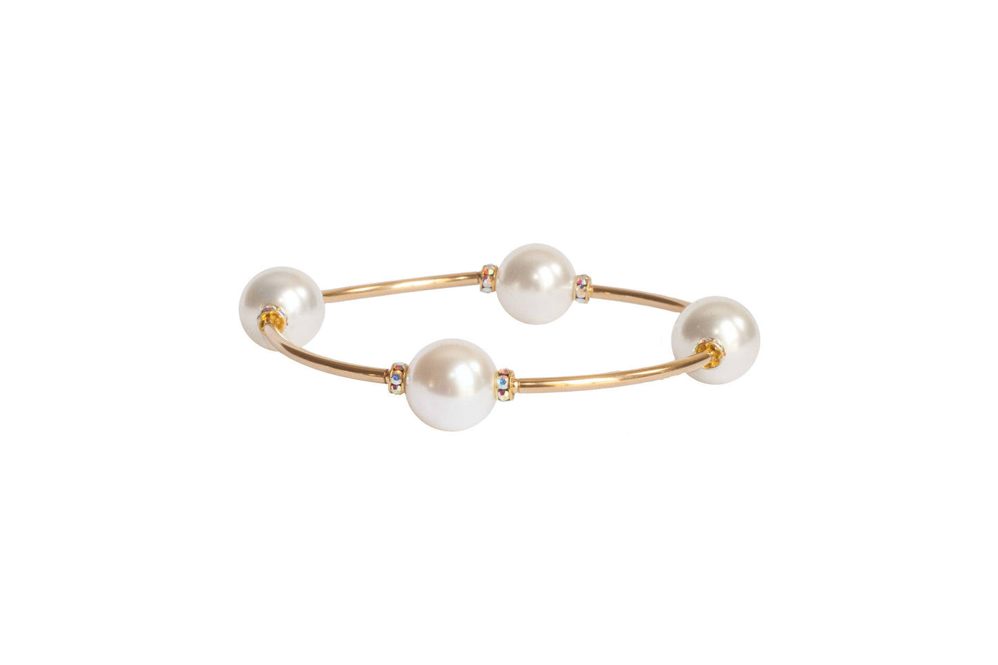 Crystal White Pearl Blessing Bracelet with Gold Links: L