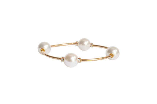 Crystal White Pearl Blessing Bracelet with Gold Links: L