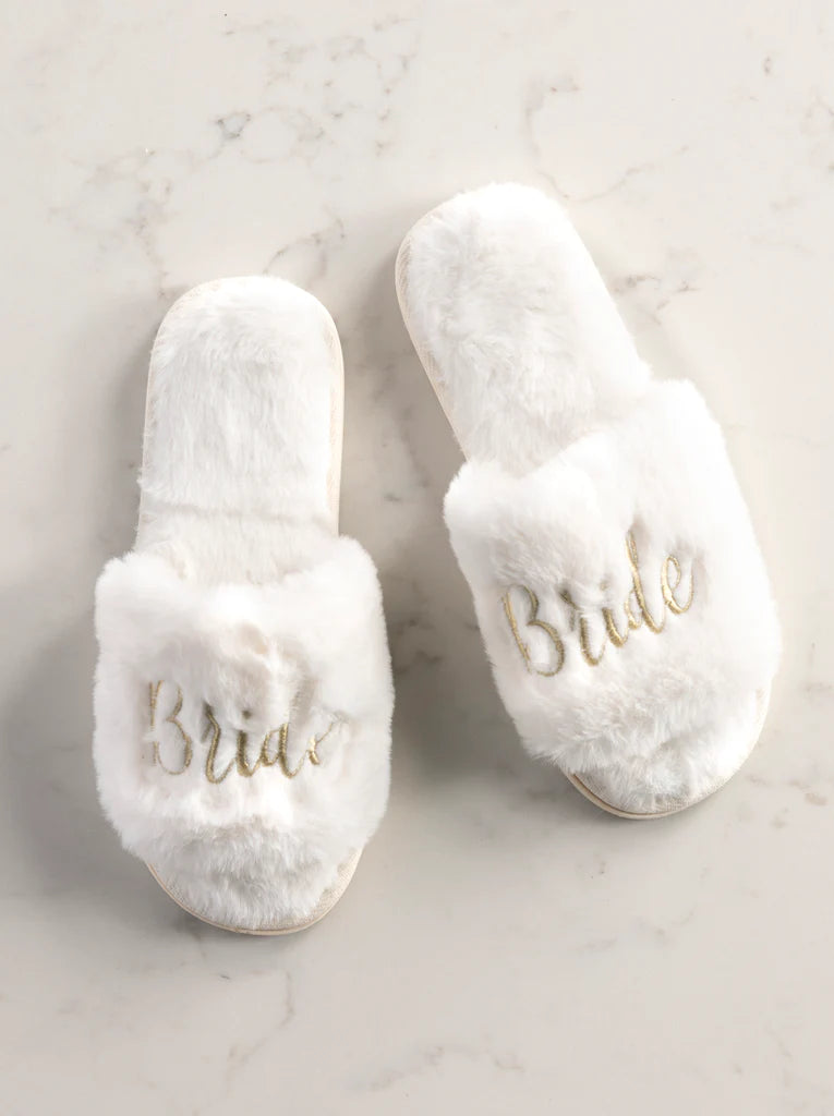 Plush Embroidered "Bride" Slippers