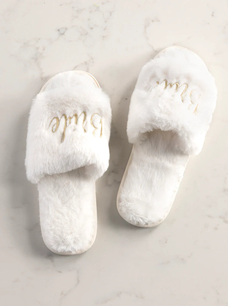 Plush Embroidered "Bride" Slippers