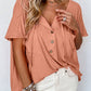 Buttoned Front Textured Loose Top: XL 14-16 / Orange