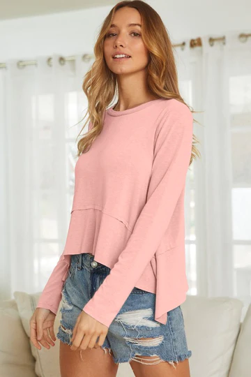 Ciara Coral Long Sleeves Hi-Low Boxy Edge Top