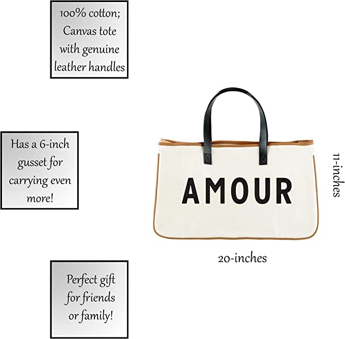 Canvas & Leather Market Tote - "Amour"