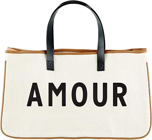 Canvas & Leather Market Tote - "Amour"