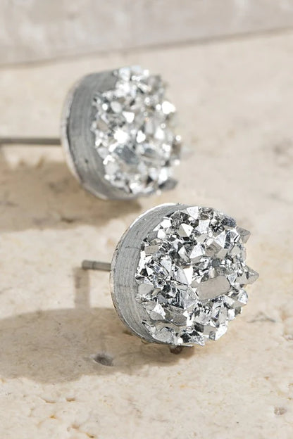 Round Druzy Post Earrings