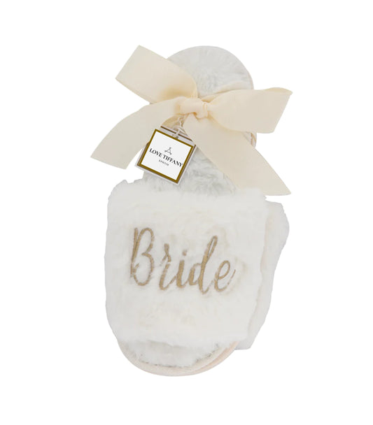 Plush Embroidered "Bride" Slippers