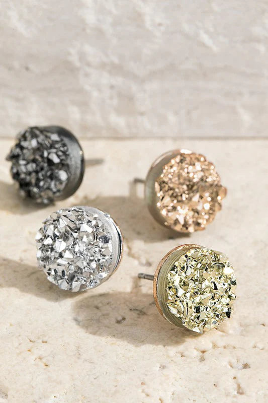 Round Druzy Post Earrings