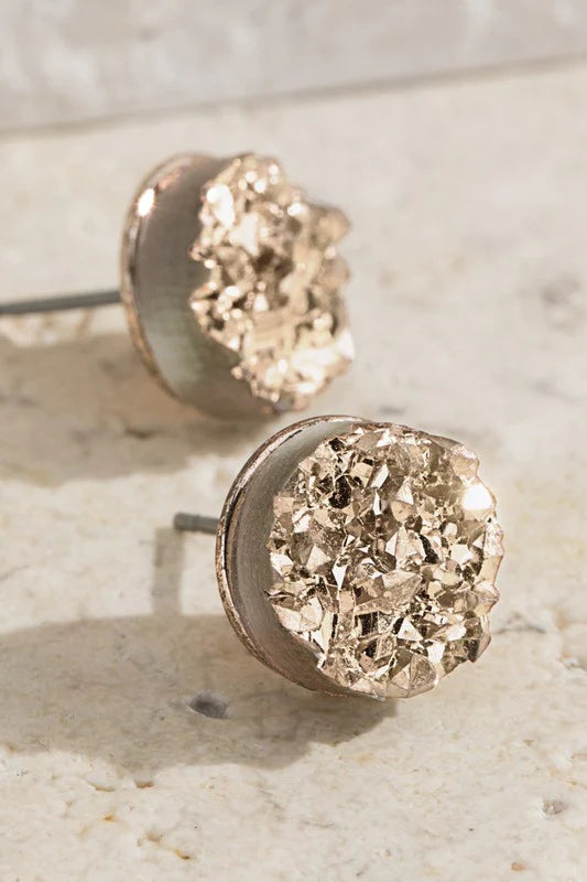 Round Druzy Post Earrings