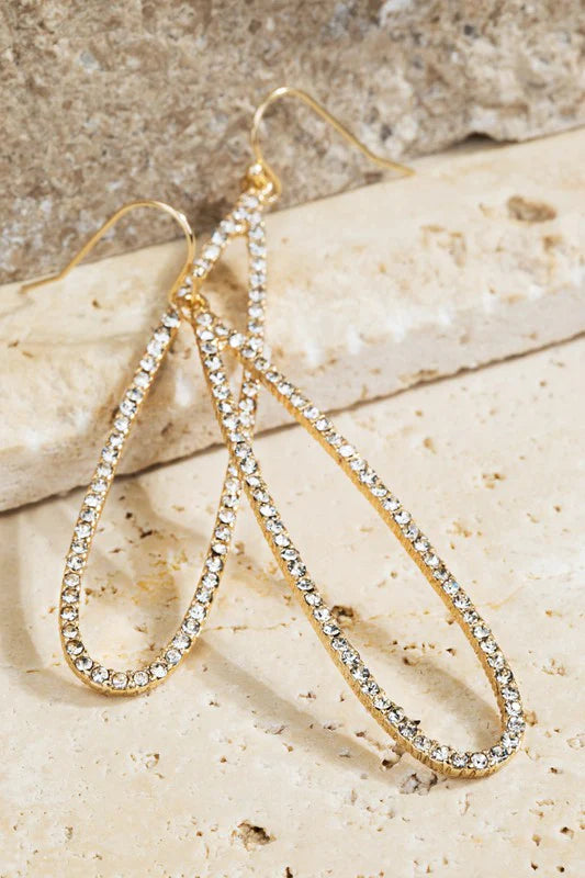 Pave oval tear drop and metal dangle fish hook earrings