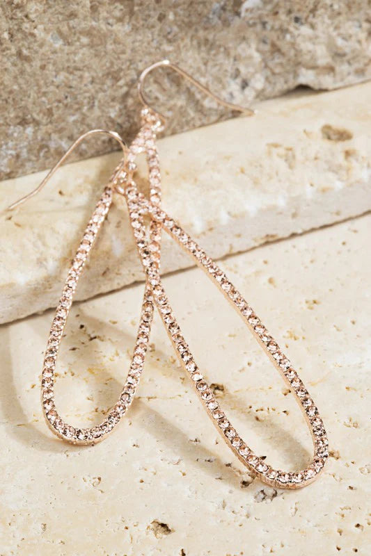 Pave oval tear drop and metal dangle fish hook earrings